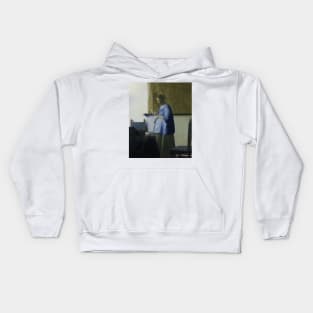 Woman Reading a Letter by Jan Vermeer Kids Hoodie